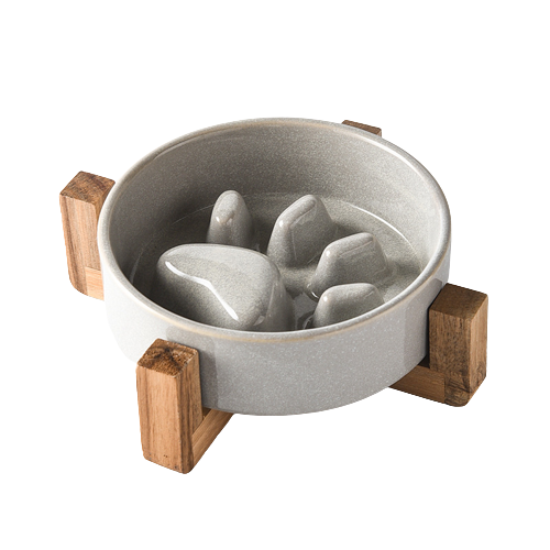 Ceramic Dog Bowl With Wood Stand