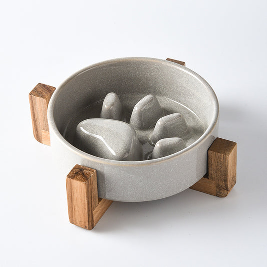Ceramic Dog Bowl With Wood Stand